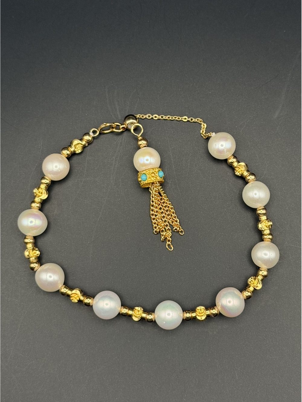 candy+clover elite freshwater pearl adjustable tassel bracelet